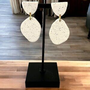 NEW Clay by Steph Artisan Handmade White Speckled Statement DropEarrings